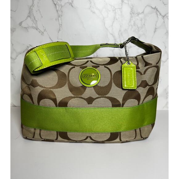 Coach Signature Stripe Khaki and Like Purse - Picture 2 of 13